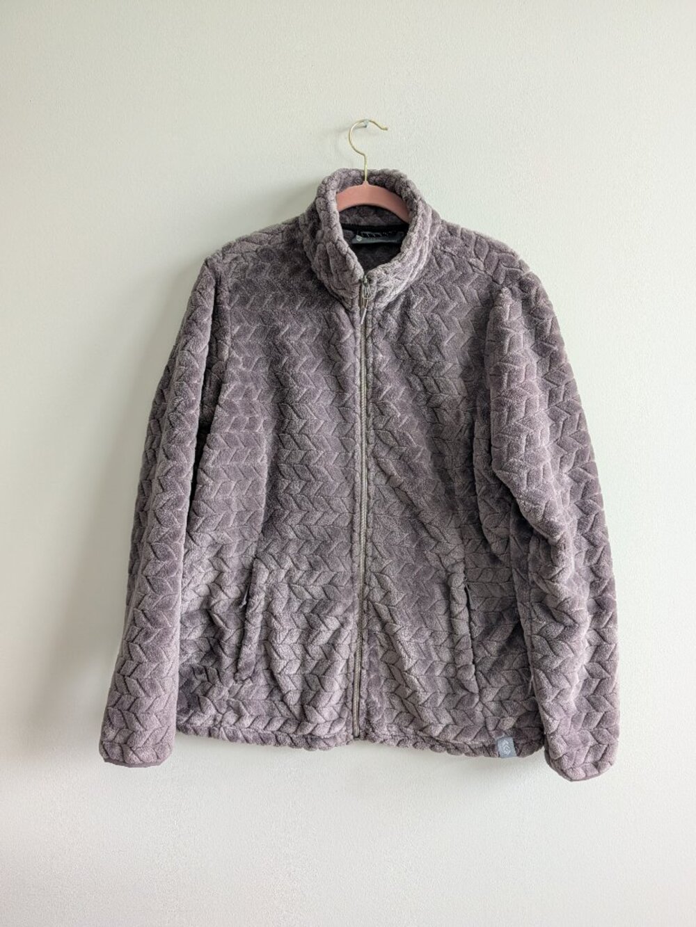 Free Country Womens Large Gray Chevron Butter Pile Full Zip Jacket Cozy Pockets